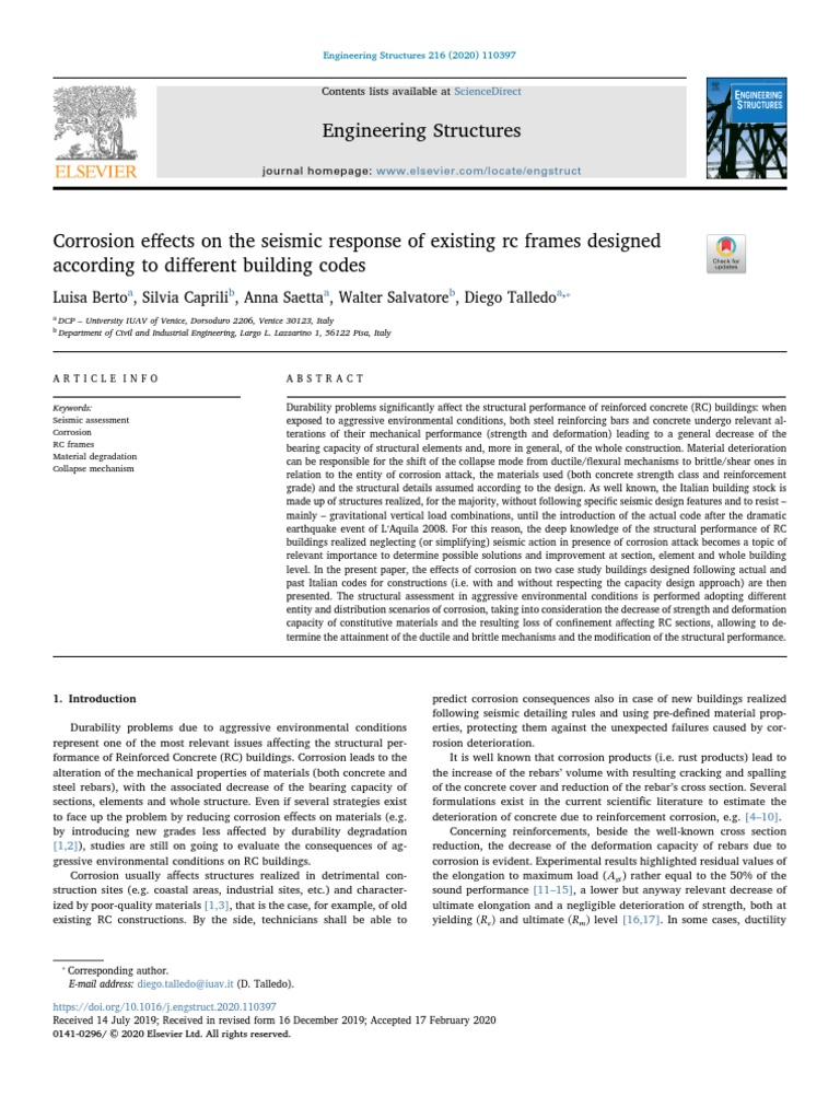 Corrosion Effects On The Seismic Response of Existing RC Frames ...