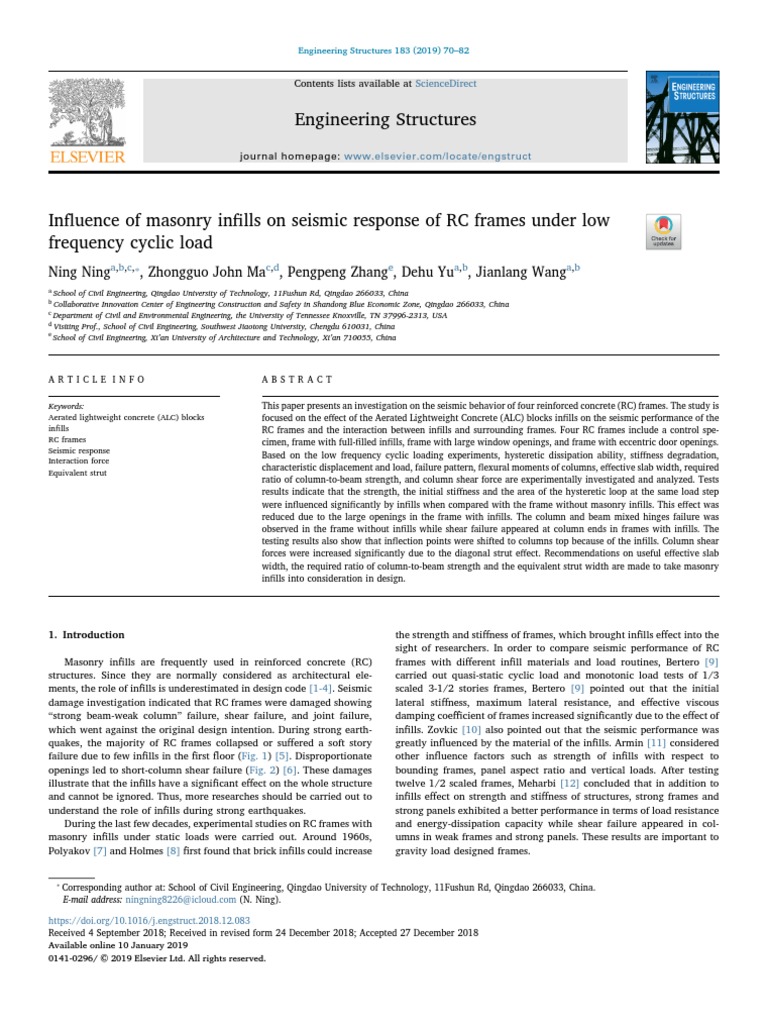Influence of Masonry Infills On Seismic Response of RC Frames Under Low ...