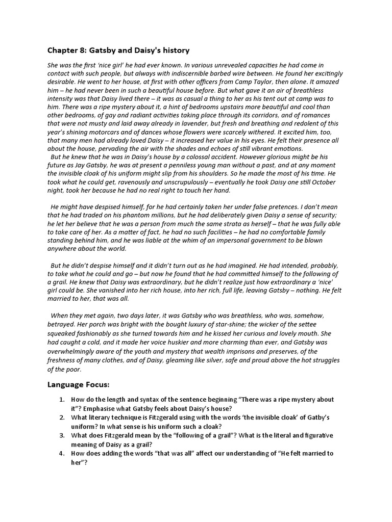 Chapter 8: Gatsby and Daisy's History | Download Free PDF | The Great ...