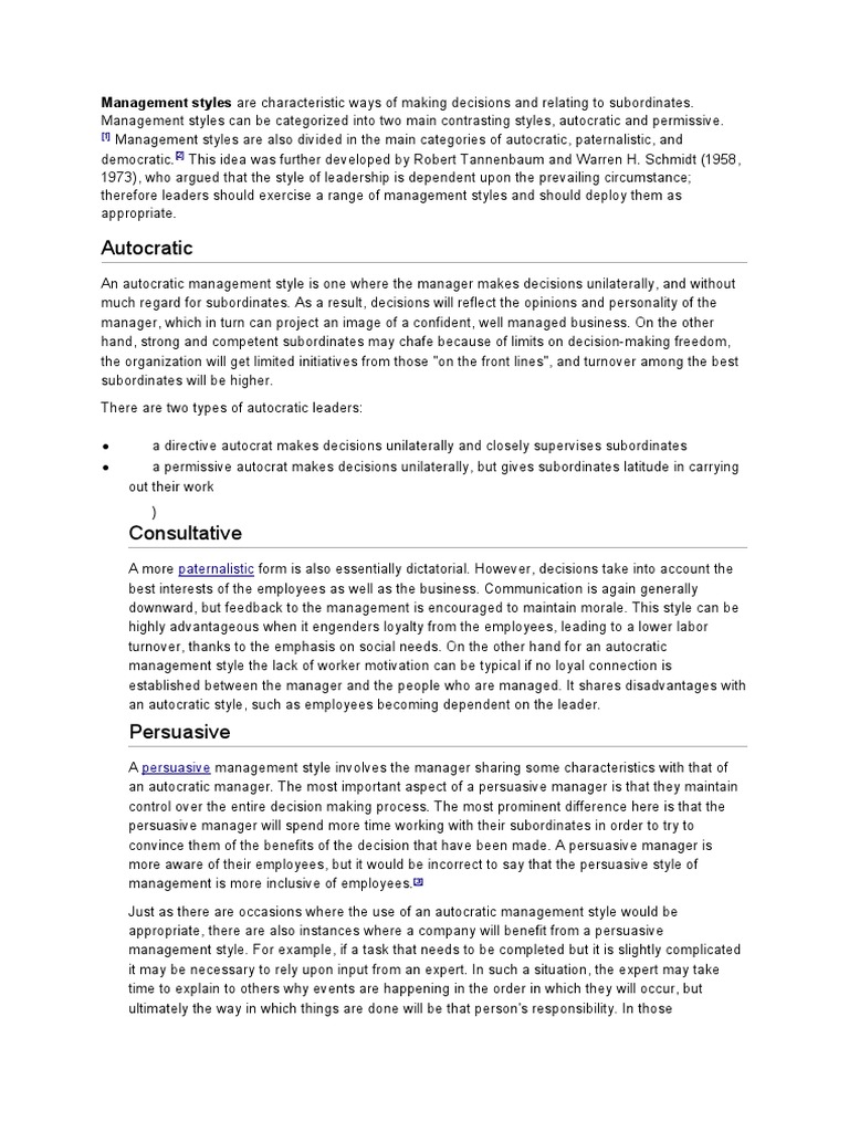 Autocratic: Management Styles Are Characteristic Ways of Making ...