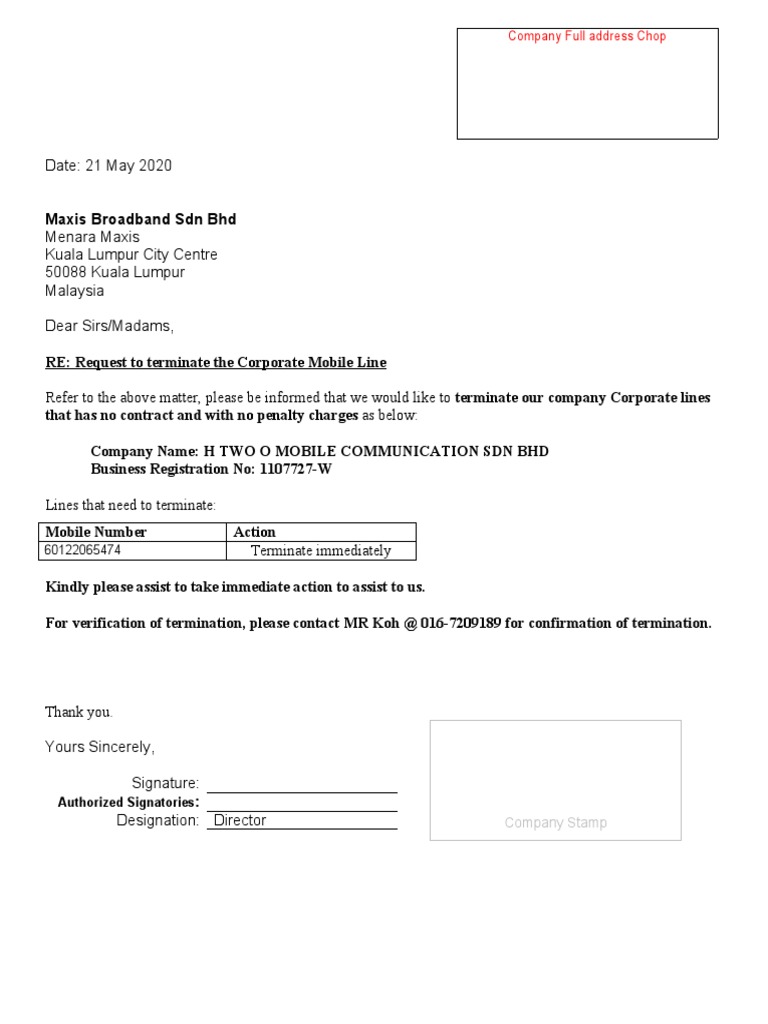 Letter Of Termination H2o Pdf