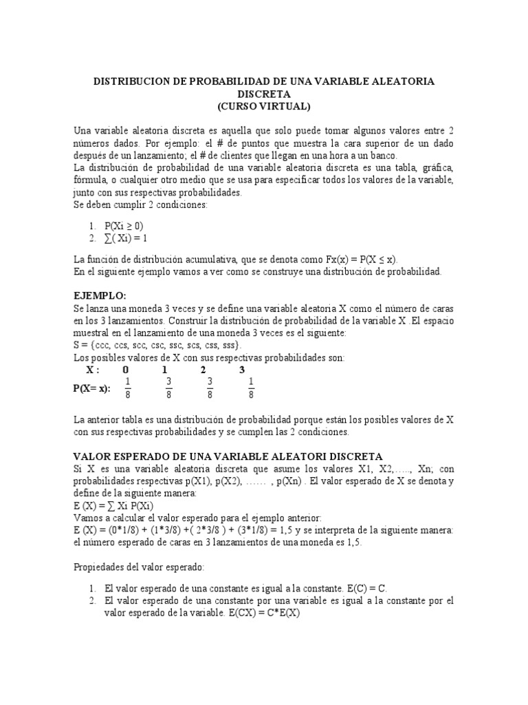 Distribución y Varianza de Variables Discretas | PDF | Variable ...