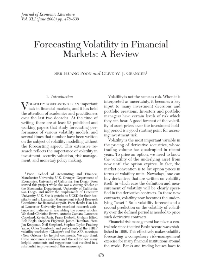 Forecasting Volatility in Financial Markets: A Review: S - H P W. J. G ...