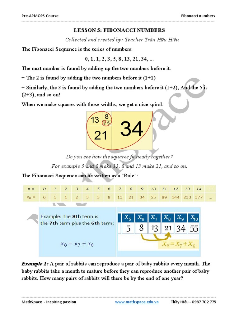 Lesson 5 - Fibonacci Numbers | PDF | Stairs | Sequence
