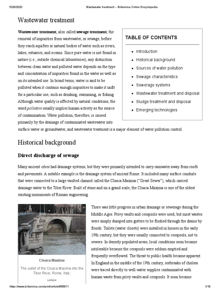 Wastewater Treatment Overview and History | PDF | Sewage Treatment ...