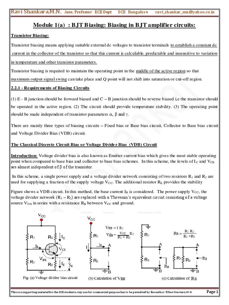 Analog Circuits 18ec42 Module 1 Bipolar Junction Transistor Field Effect Transistor