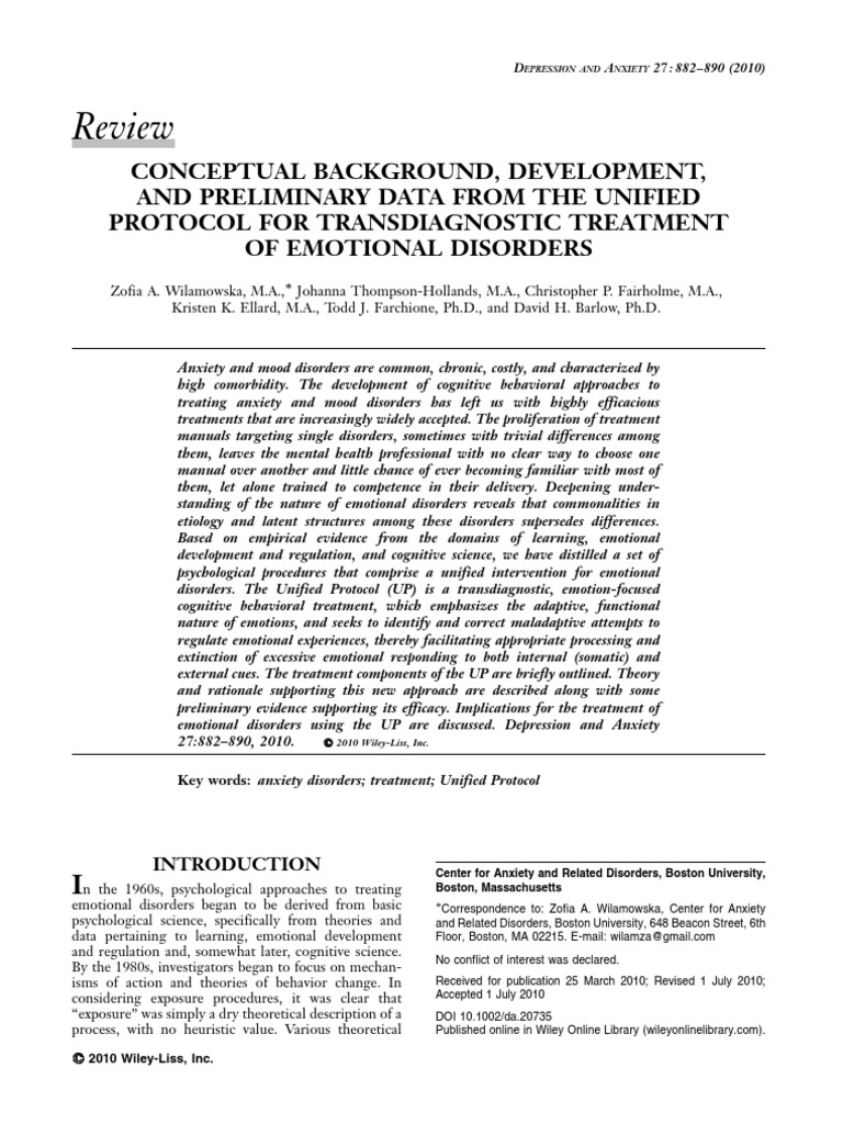 Unified Protocol for Emotional Disorders | PDF | Mental Disorder ...