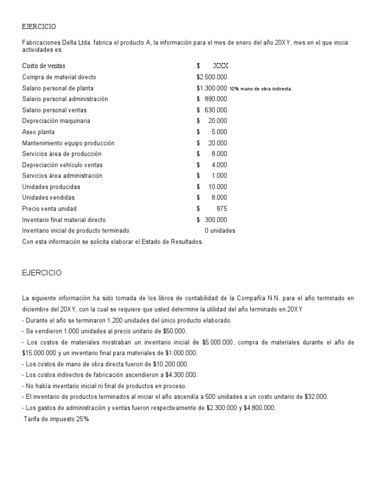 Ejercicio de Estado de Resultados 20XY | PDF | Finanzas y dinero