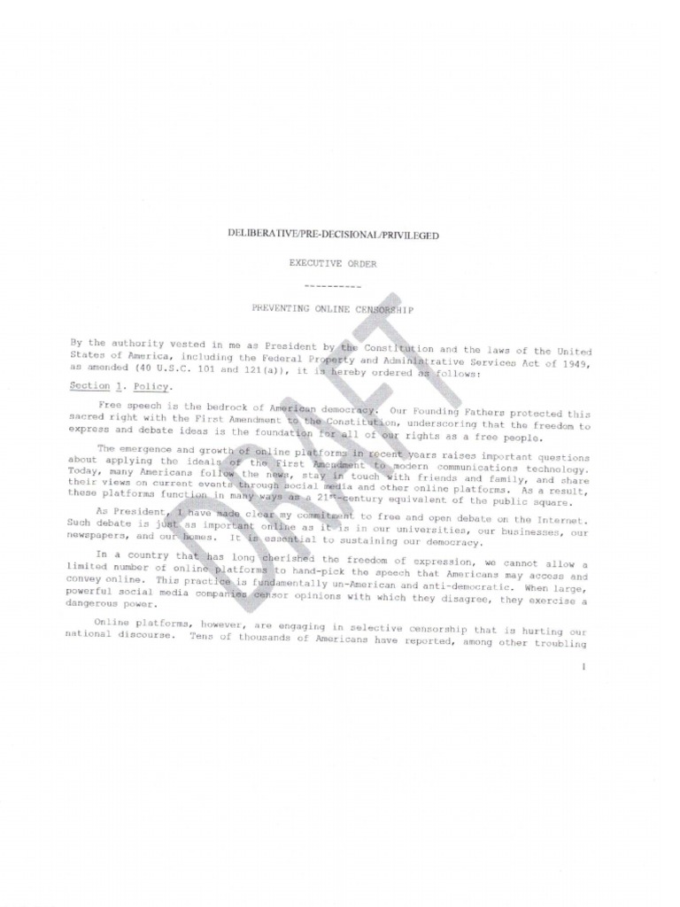 Trump's Draft Executive Order On Tech Censorship | PDF