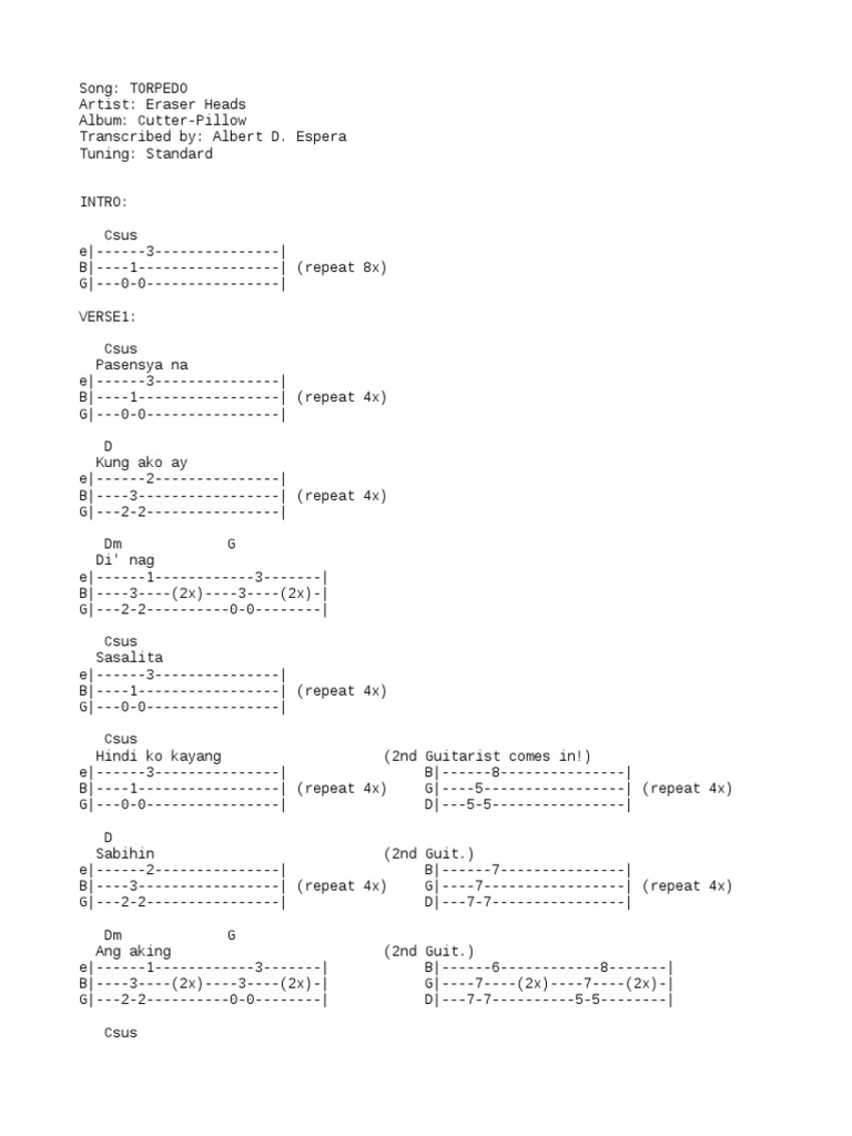 Guitartapp Eraserheads Torpedo Tab1 PDF Song Structure Music Theory