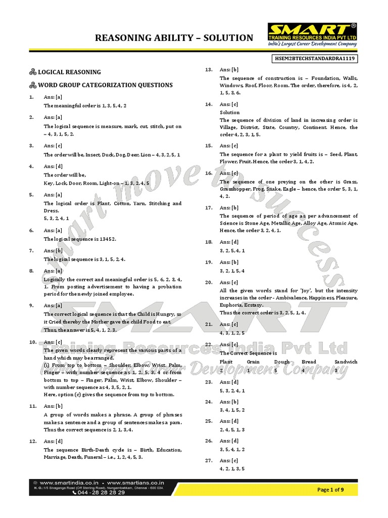 Logical Reasoning and Categorization Solutions | PDF | Multiplication ...