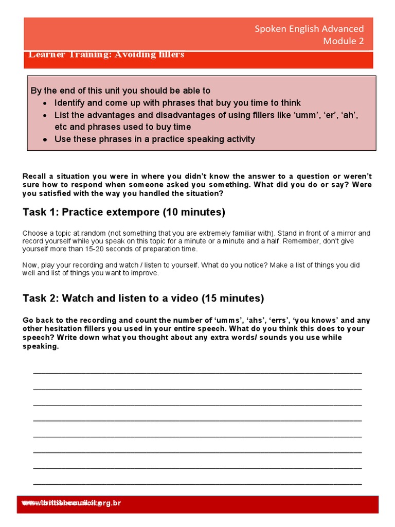 Learner Training Avoiding Fillers Task 1 Practice Extempore (10