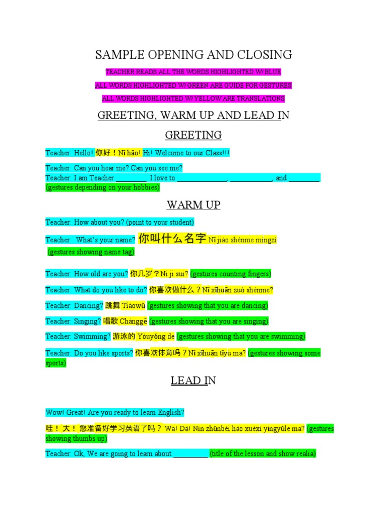 Sample Script For Opening and Closing | PDF | Pedagogy | Teaching