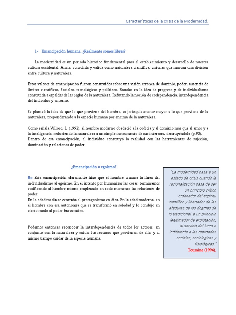 Modernidad, Crisis de La Modernidad y Ciencia Social. | PDF ...