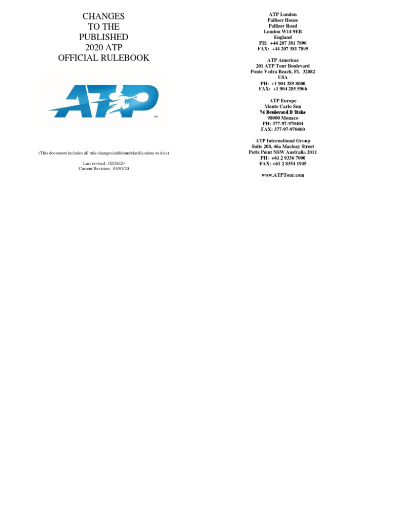 2020 Atp Rulebook Changes 03mar20 PDF Tennis Tournaments Sports