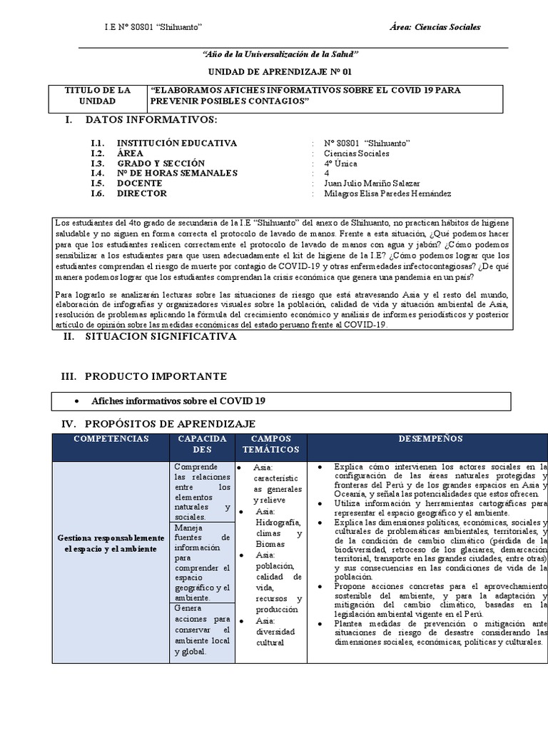 Unidad de Aprendizaje 4to Finalizado | PDF | Entorno natural ...