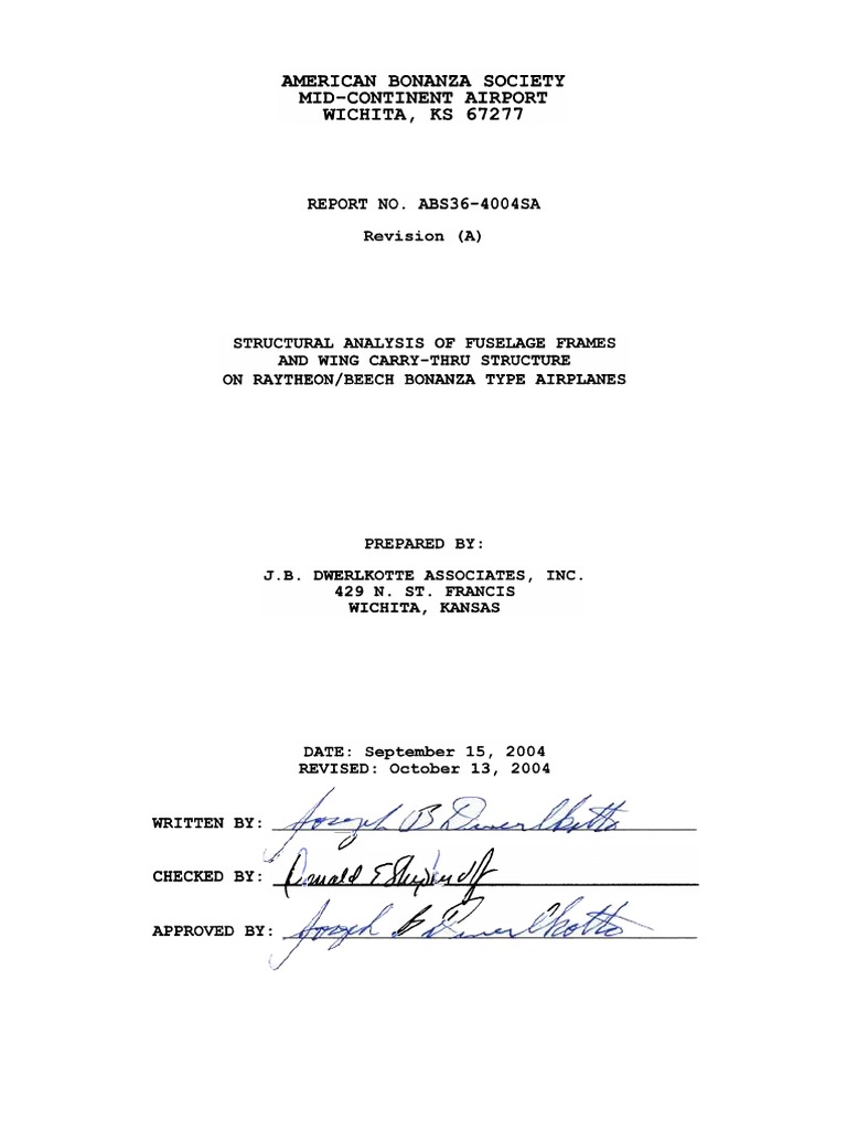 Bonanza Report PDF PDF Fatigue (Material) Airplane
