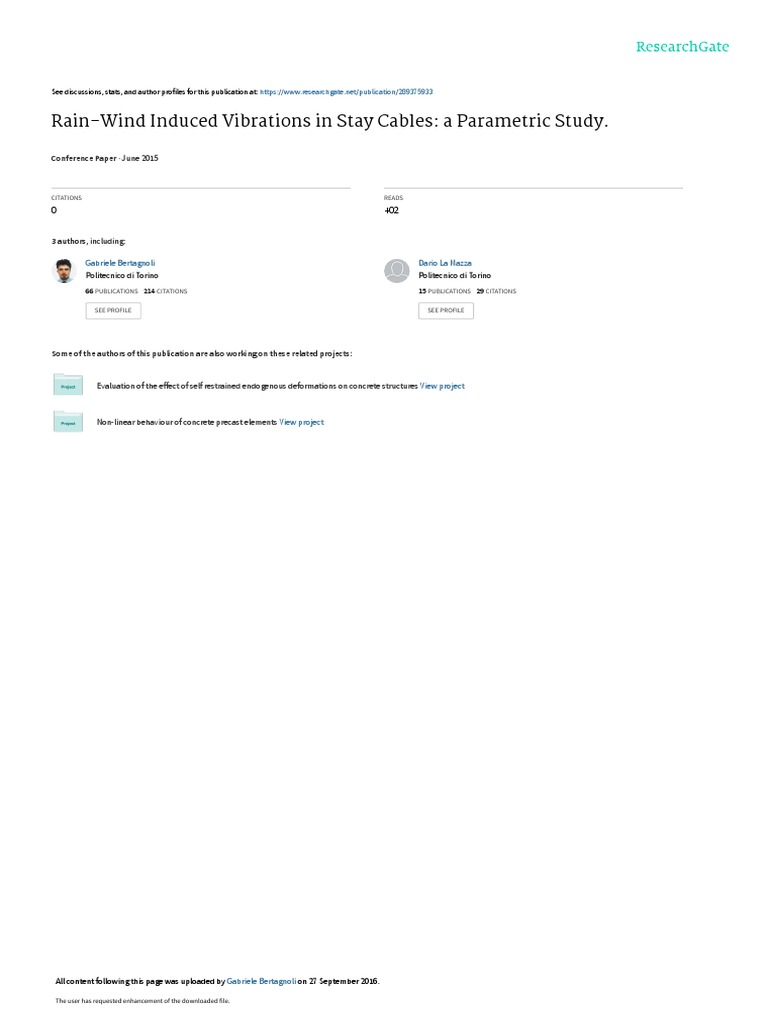 Rain-Wind Induced Vibrations in Stay Cables: A Parametric Study | PDF ...