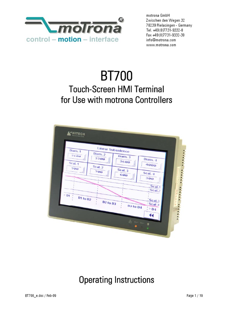 Bt700 e Manual PDF User Interface Electrical Connector