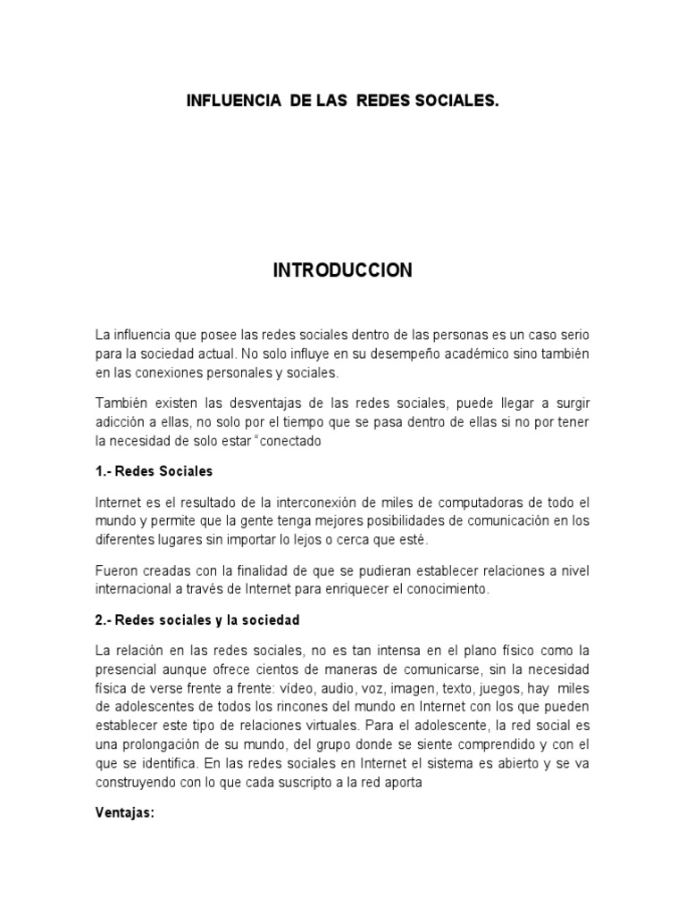 Influencia de las Redes Sociales en la Sociedad | PDF | Red social ...