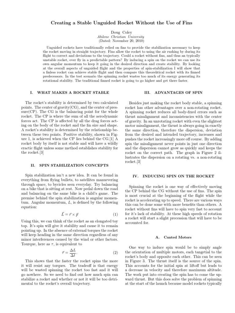 Creating A Stable Unguided Rocket Without The Use of Fins | PDF ...
