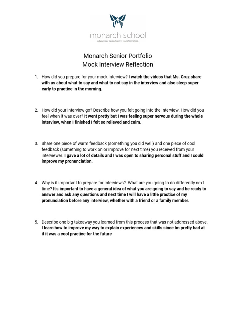Mock Interview Reflection Insights | PDF