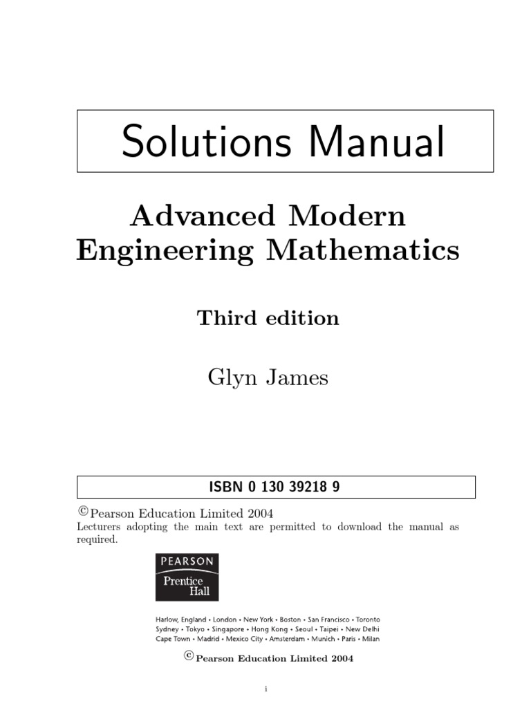 Solutions Manual: Advanced Modern Engineering Mathematics | PDF