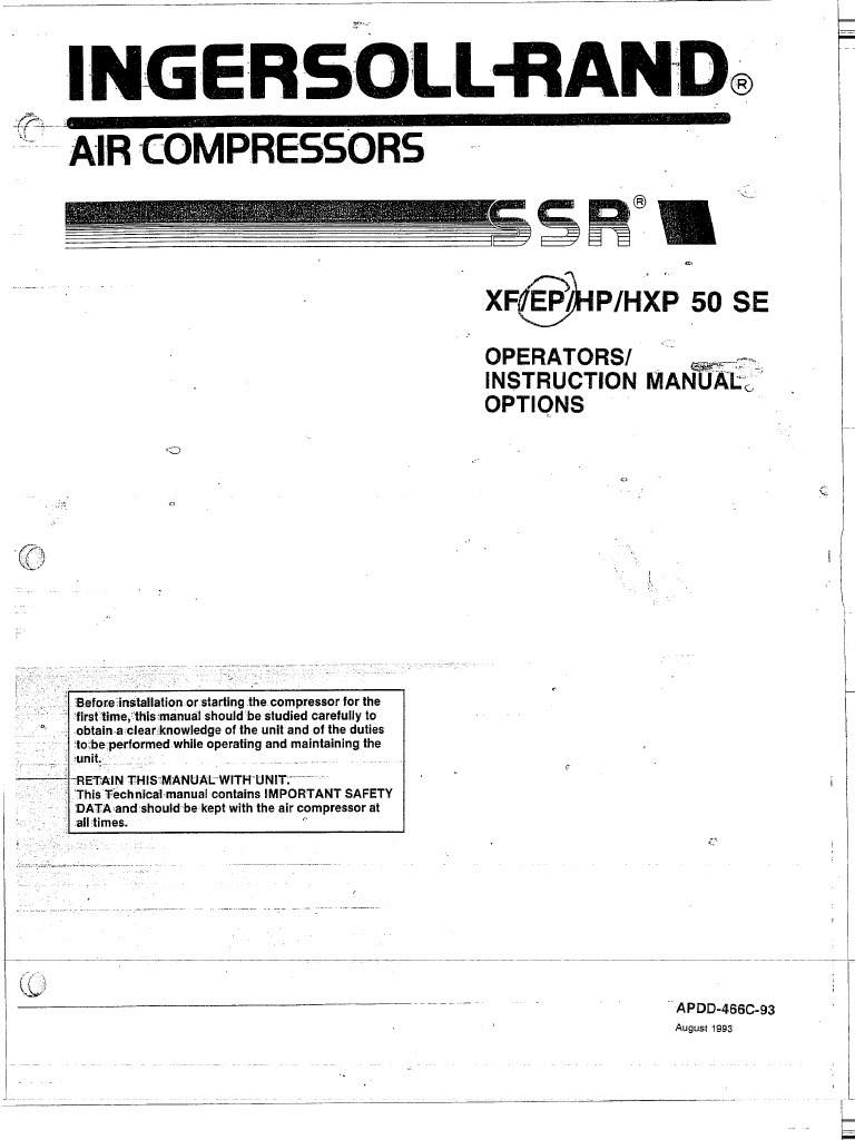 Ingersoll Rand Ssr Instruction Manual Xf Ep Hp Hpx 50 Se | Valve | Safety