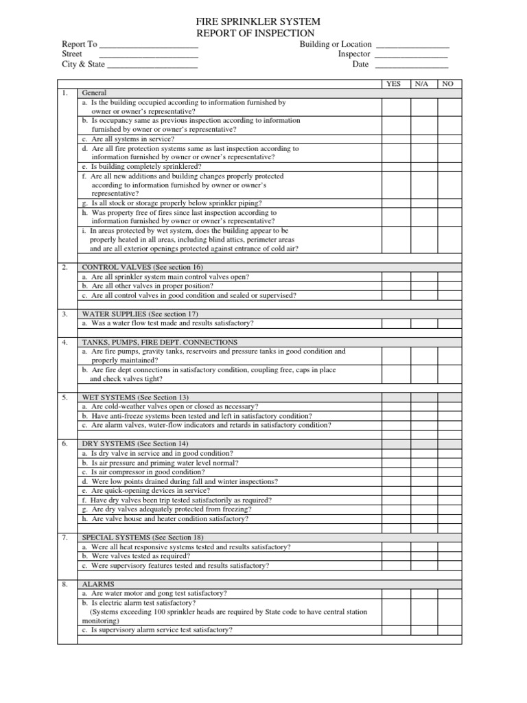 Fire Sprinkler System Inspection Report | PDF | Fire Sprinkler System ...