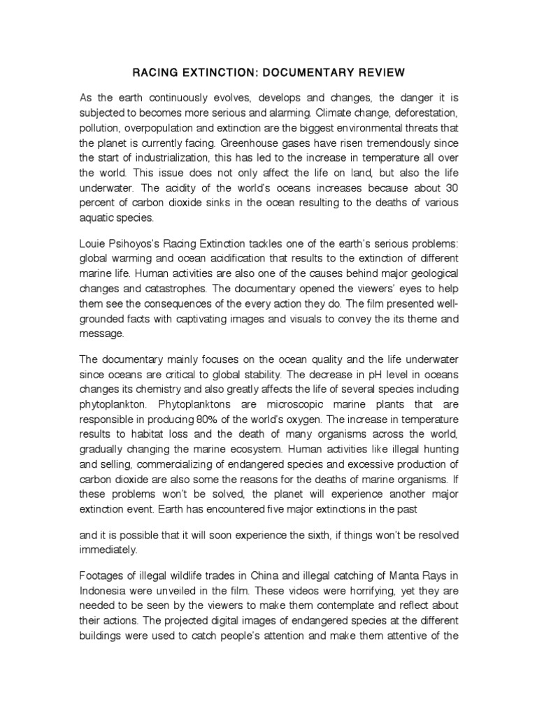 Racing Extinction PDF PDF Human Impact On The Environment Global