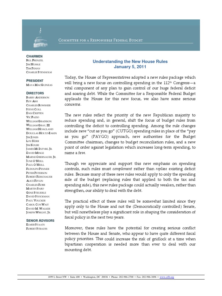 Understanding The New House Rules PDF Paygo Reconciliation