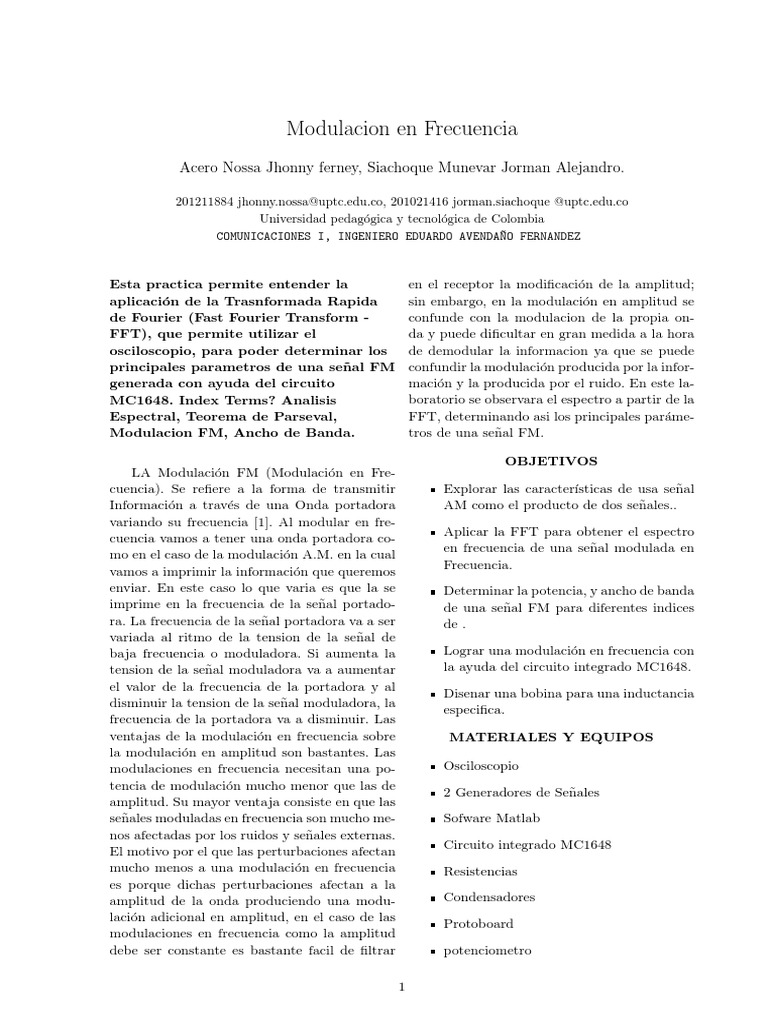 Análisis de Señales en Modulacion FM | PDF | Modulación de frecuencia ...