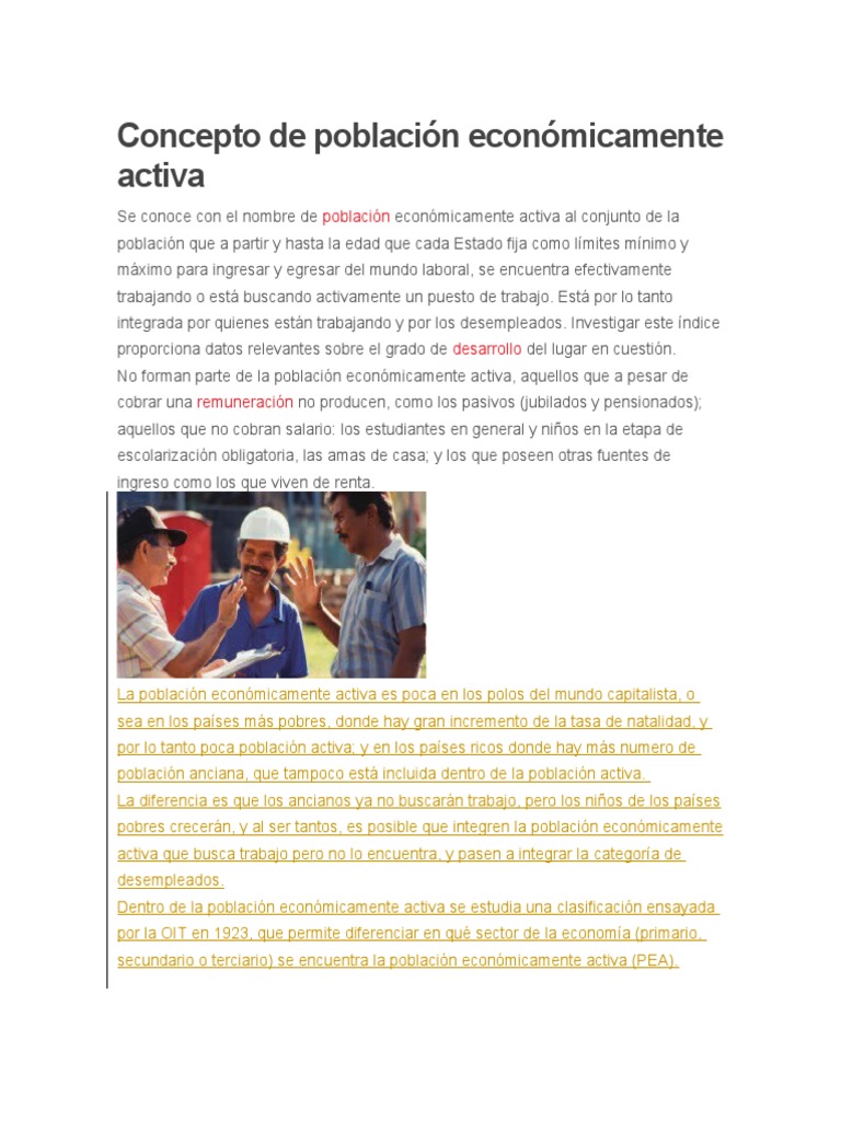 Concepto de Población Económicamente Activa PDF