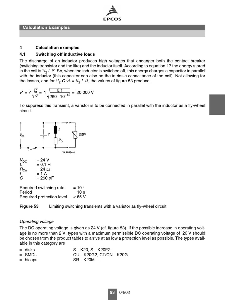 Como Calcular Un Varistor PDF Inductor Capacitor