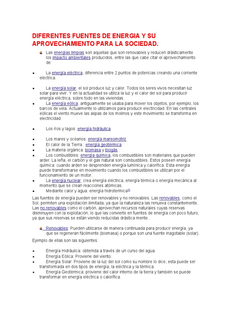 Diferentes Fuentes de Energia y Su Aprovechamiento para La Sociedad ...