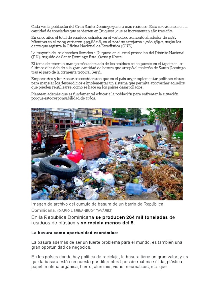 Problemas y soluciones de la basura en RD | PDF | Vertedero | Residuos