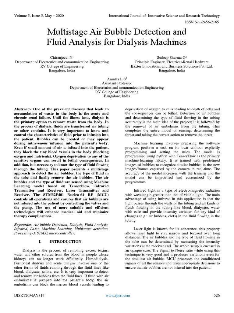 Multistage Air Bubble Detection and Fluid Analysis For Dialysis ...