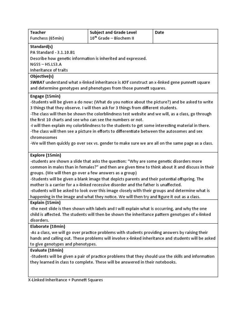 X-Linked Inheritance Lesson Plan | PDF
