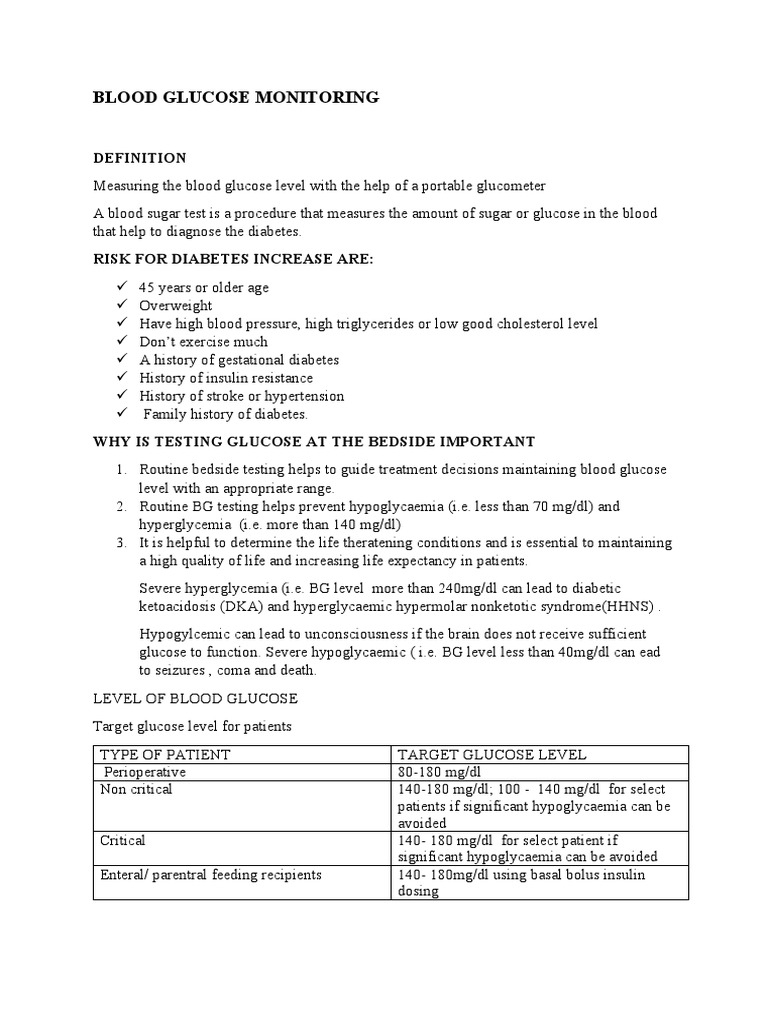 Blood Glucose Monitoring Hypoglycemia Hyperglycemia