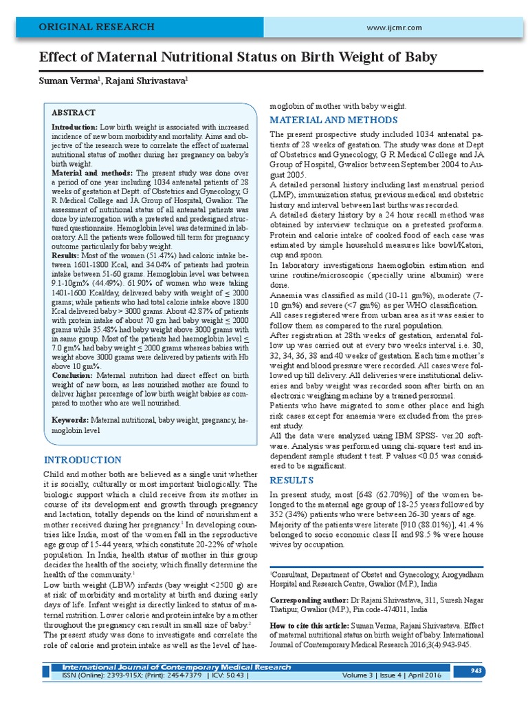 Effect of Maternal Nutritional Status On Birth Weight of Baby | PDF ...