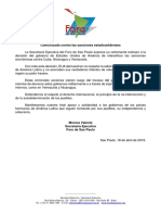 Comunicado Contra Las Sanciones Estadounidenses, SE FSP 18-04-2019 PDF