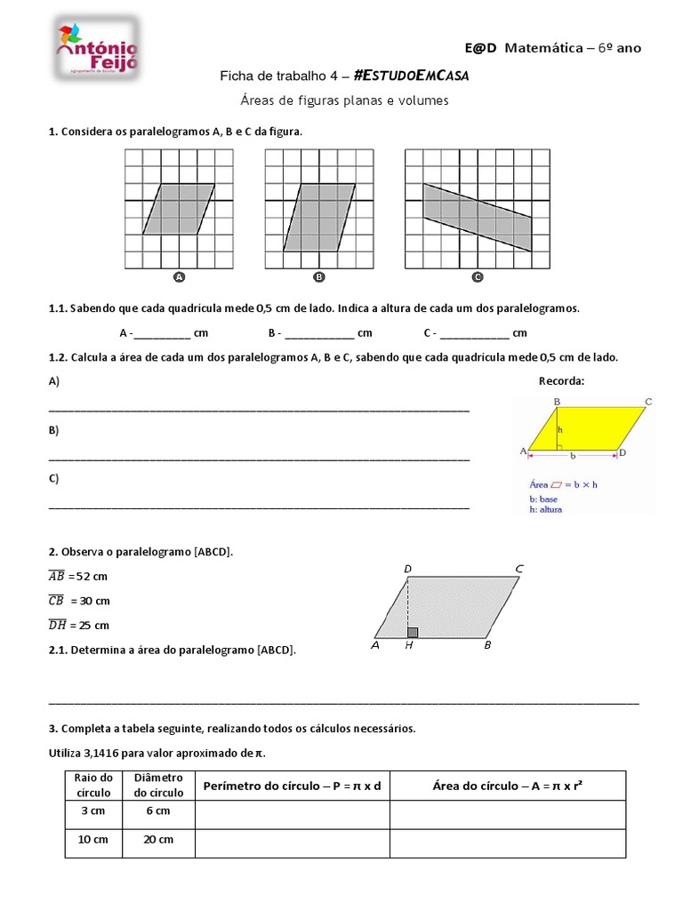 Área do Paralelogramo em Função de um Lado e da Altura