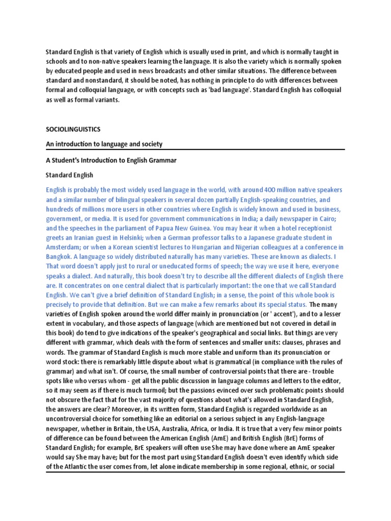 Differences between standard and nonstandard English PDF English Language Dialect