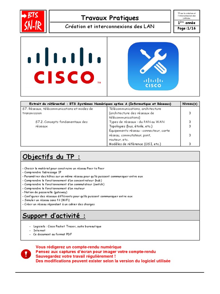 Comment Revenir En Arrière Sur Le Schéma Cisco Packet Tracer TP Sur La Creation Et Interconnexion Des LAN | PDF | Adresse IP |  Protocoles Internet