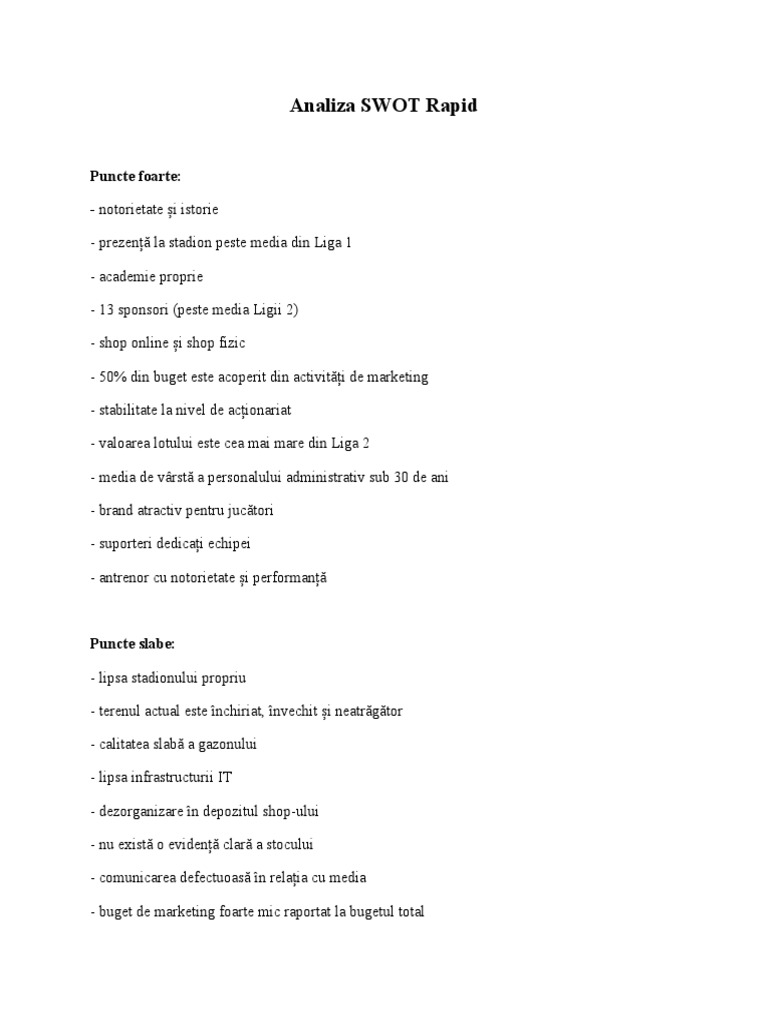 Analiza SWOT Rapid | PDF