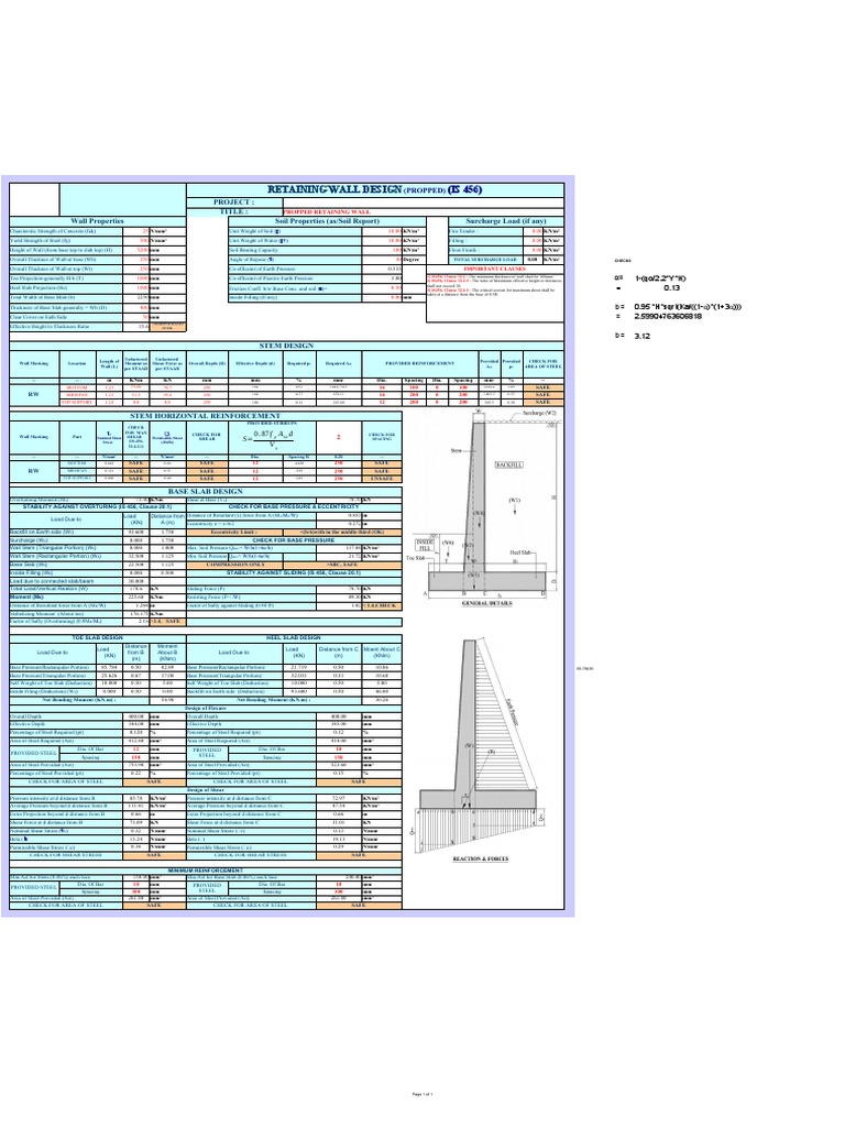 Propped Cantilever Retaining Wall-Is | PDF | Wall | Civil Engineering