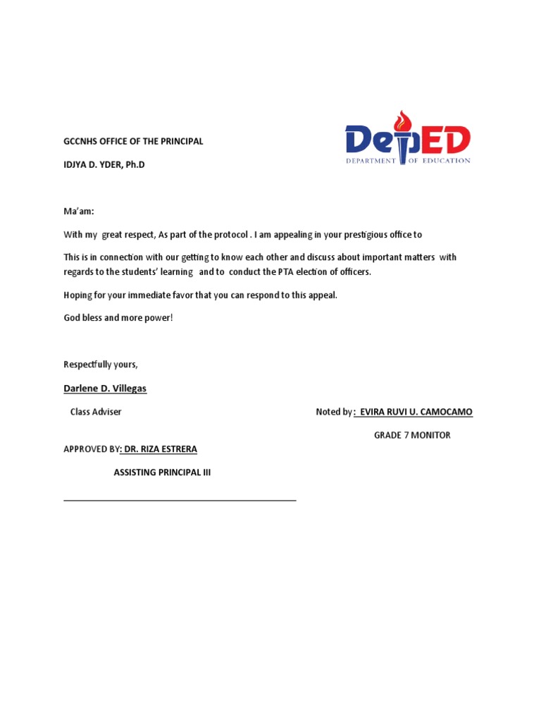 pta letter to PARENTS GPTA