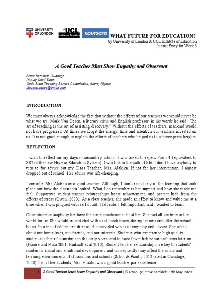 A Good Teacher Must Show Empathy and Observant | PDF | Empathy | Teachers