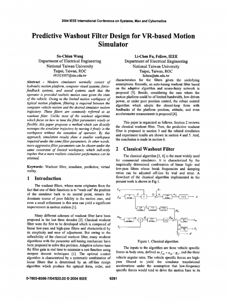 Predictive Washout Filter Design For Vrbased Motion Simulator PDF