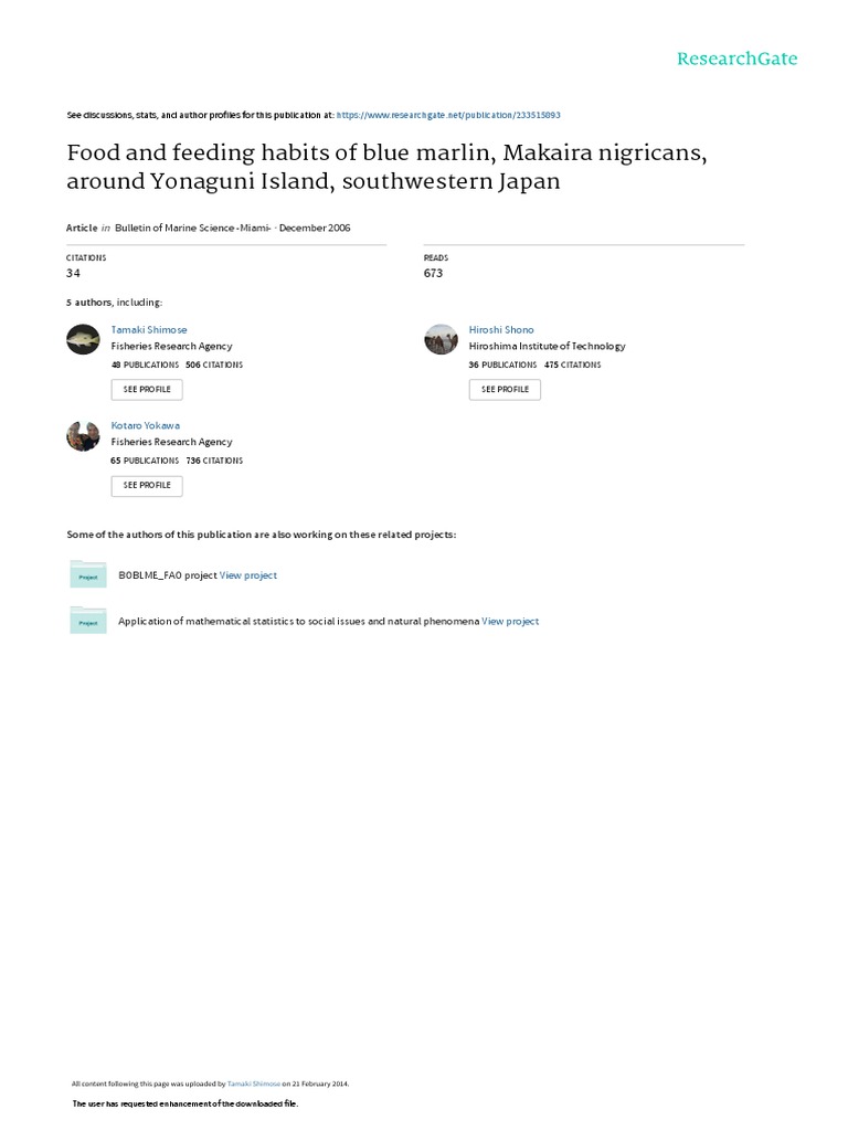 Food and Feeding Habits of Blue Marlin, Makaira Nigricans, Around